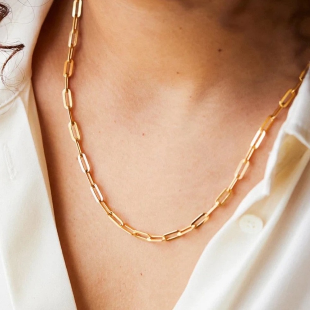 Rose Gold Plated Paperclip Necklace Waterproof No Tarnish Hypoallergenic